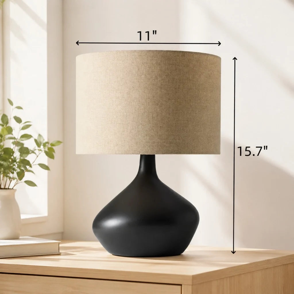 Ceramic Base Table Lamp with Fabric Shade, Dimmer Compatible