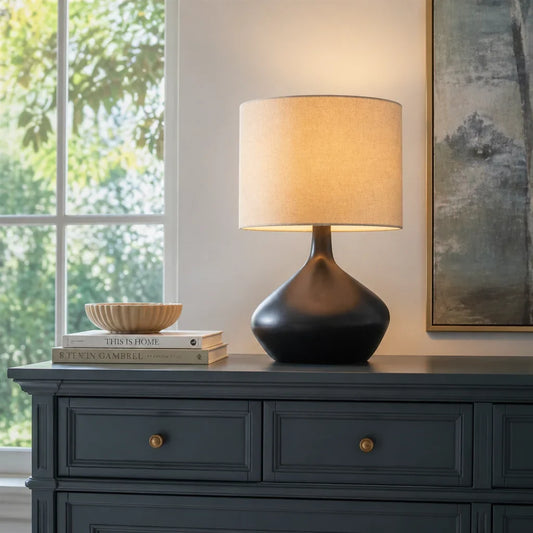 Ceramic Base Table Lamp with Fabric Shade, Dimmer Compatible