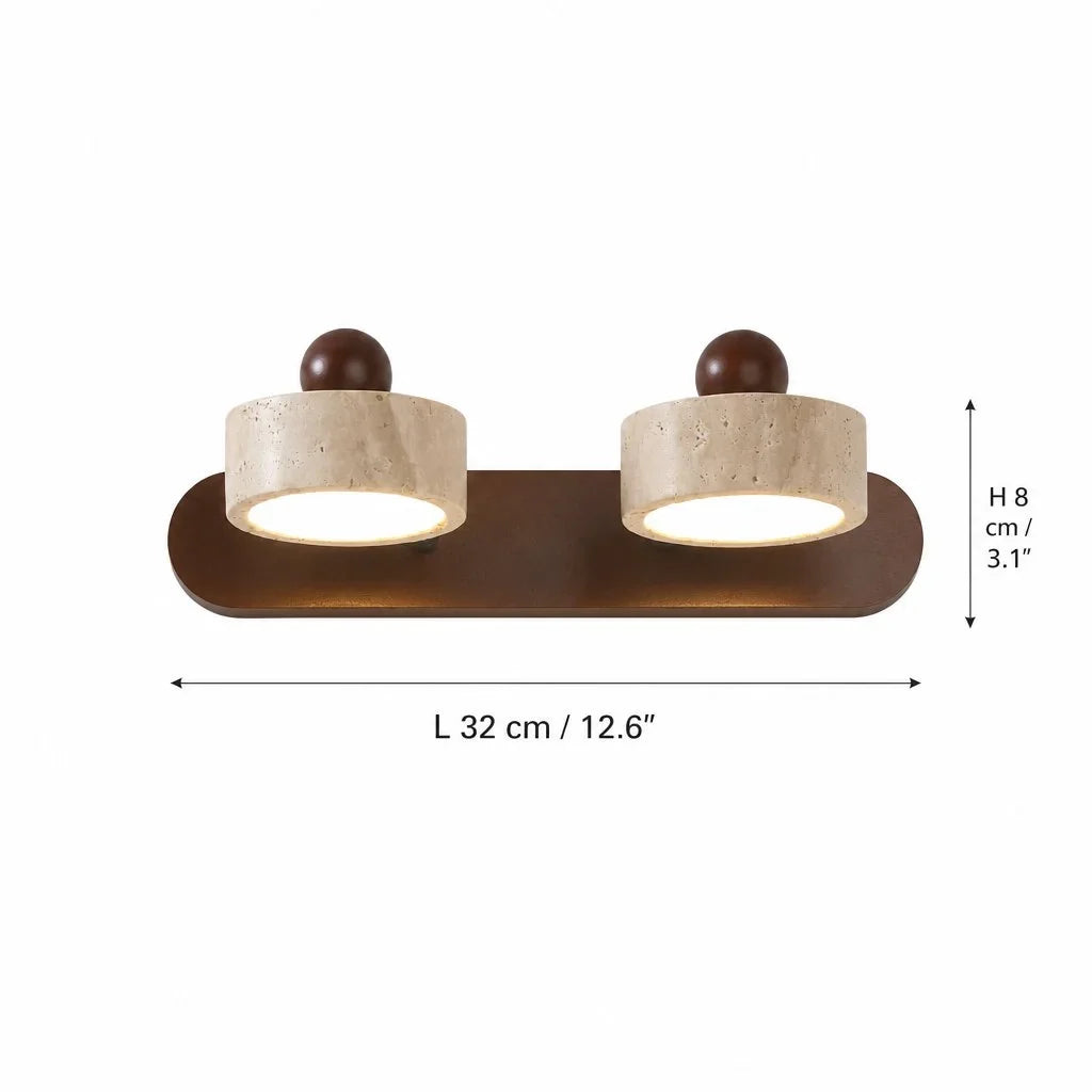 Contemporary Travertine and Wood LED Wall Sconce, 2, 3 or 4 Heads