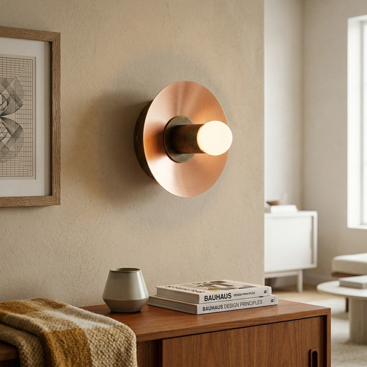 Mid-Century Modern Brass Wall Light with Opal Milk Glass Globe
