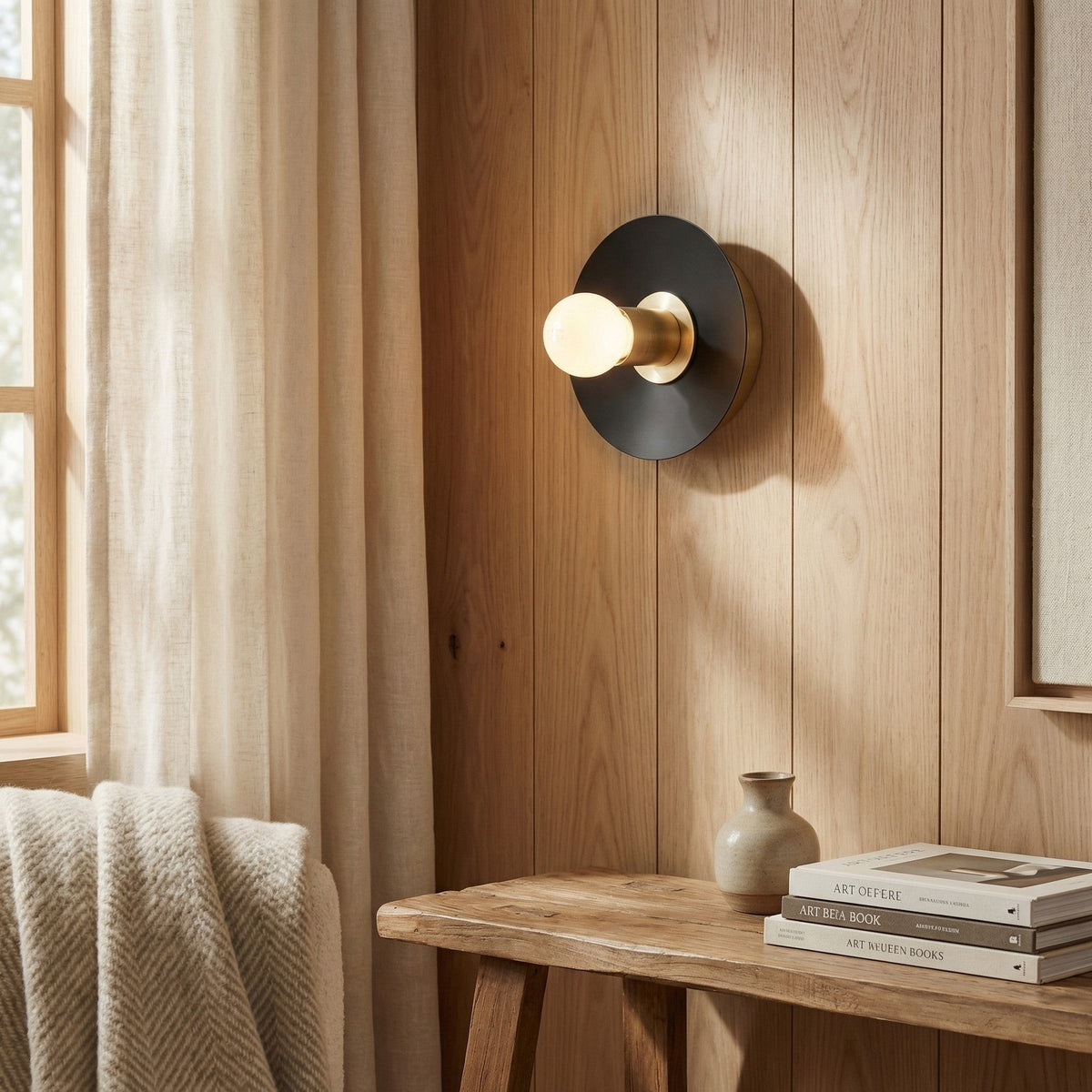 Mid-Century Modern Brass Wall Light with Opal Milk Glass Globe