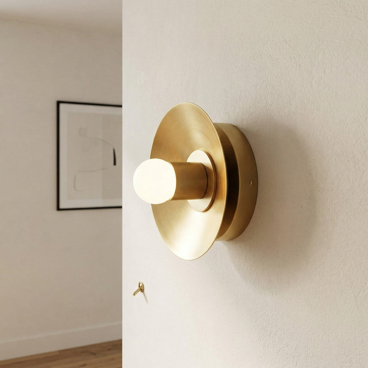 Mid-Century Modern Brass Wall Light with Opal Milk Glass Globe