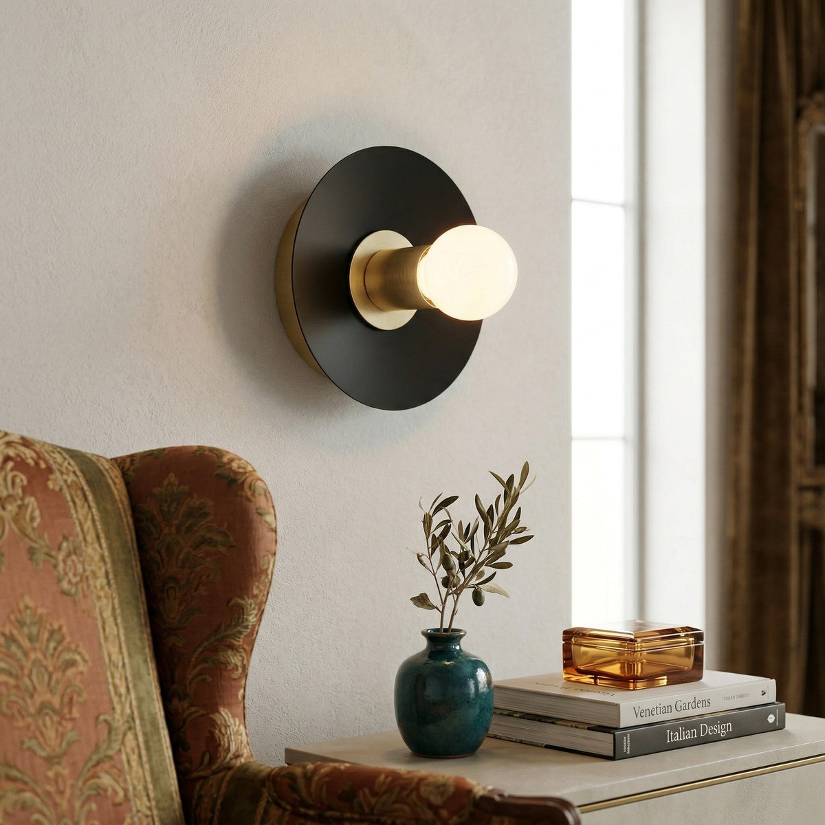 Mid-Century Modern Brass Wall Light with Opal Milk Glass Globe