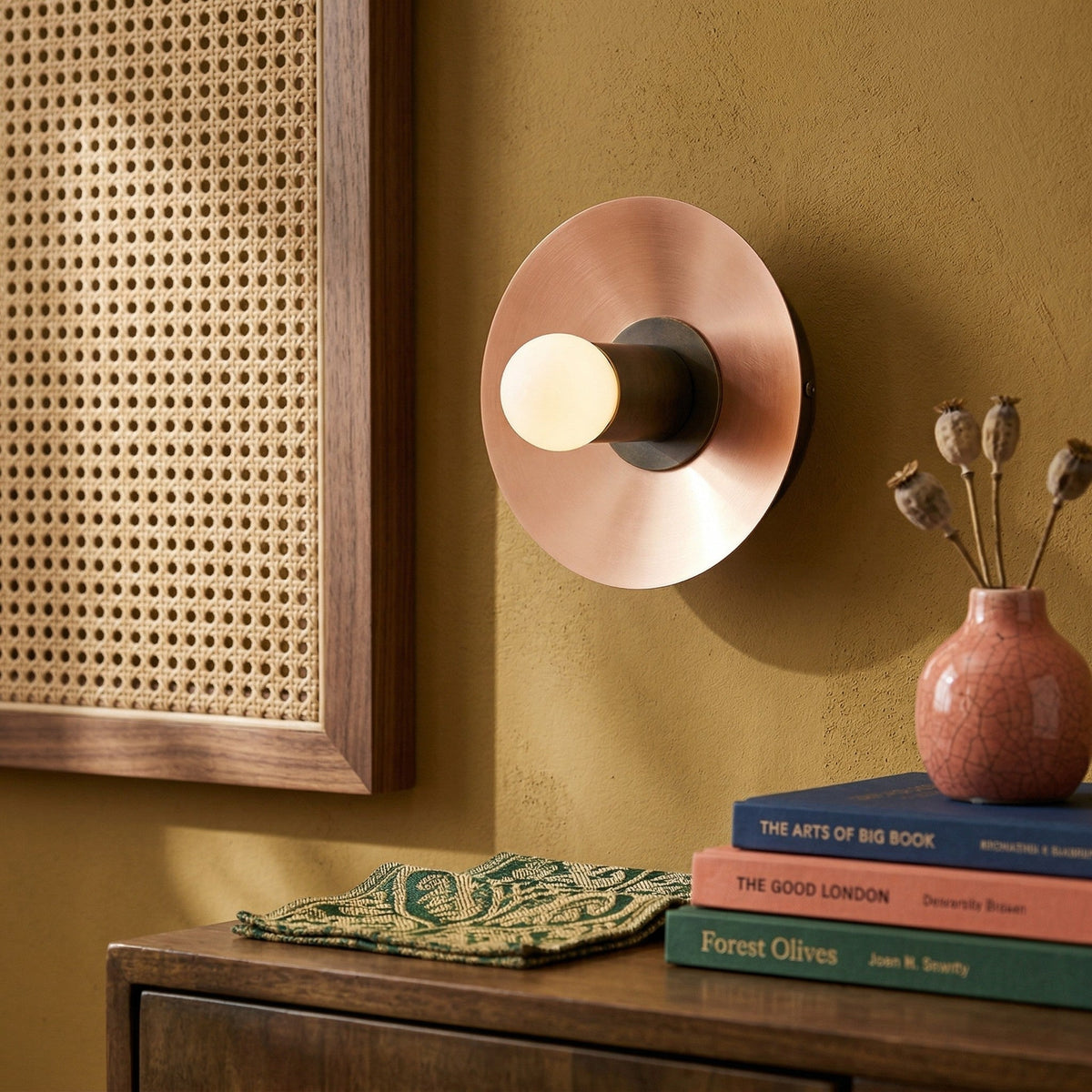 Mid-Century Modern Brass Wall Light with Opal Milk Glass Globe