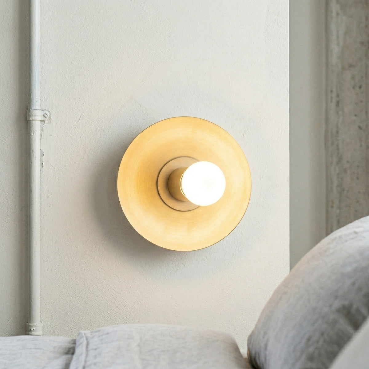 Mid-Century Modern Brass Wall Light with Opal Milk Glass Globe