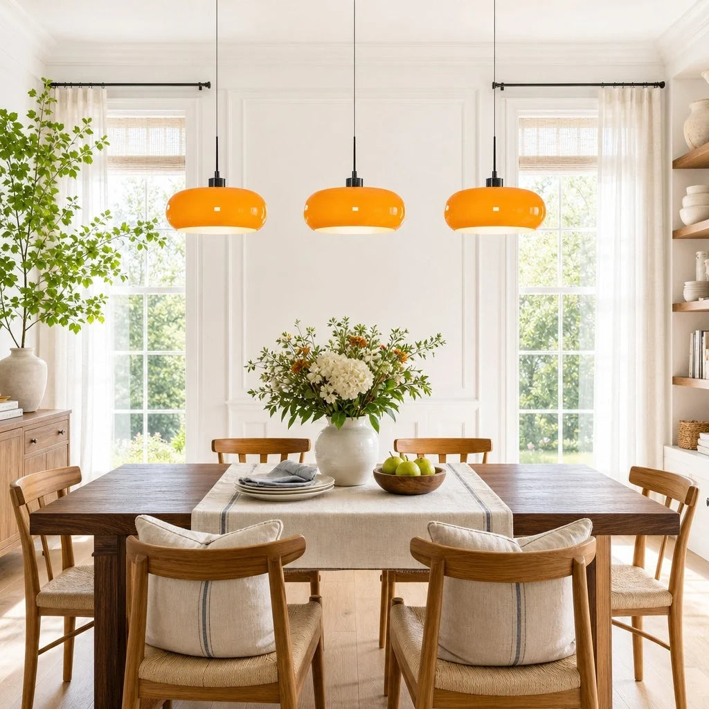 Nordic Bauhaus Glass Pendant Light, Milk Glass Shade, Adjustable Cord