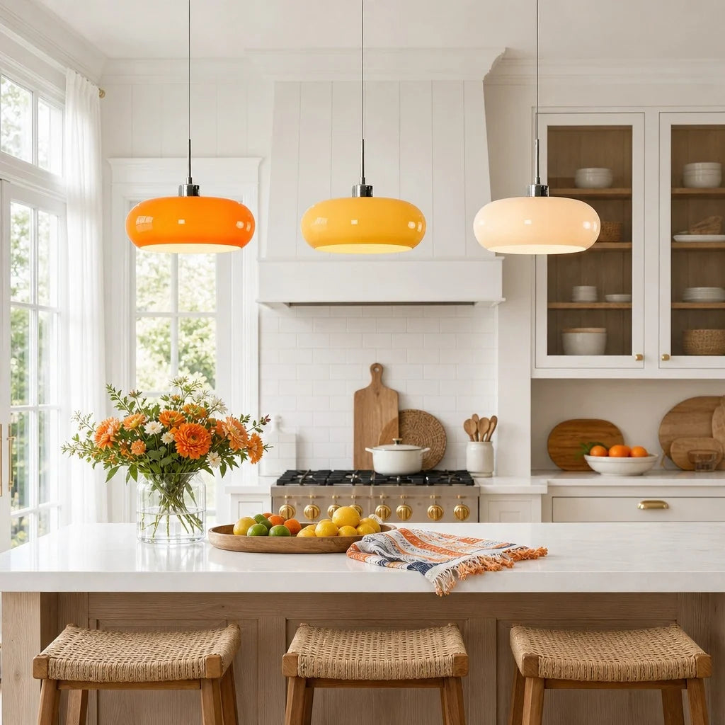 Nordic Bauhaus Glass Pendant Light, Milk Glass Shade, Adjustable Cord