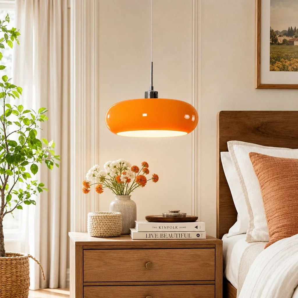 Nordic Bauhaus Glass Pendant Light, Milk Glass Shade, Adjustable Cord