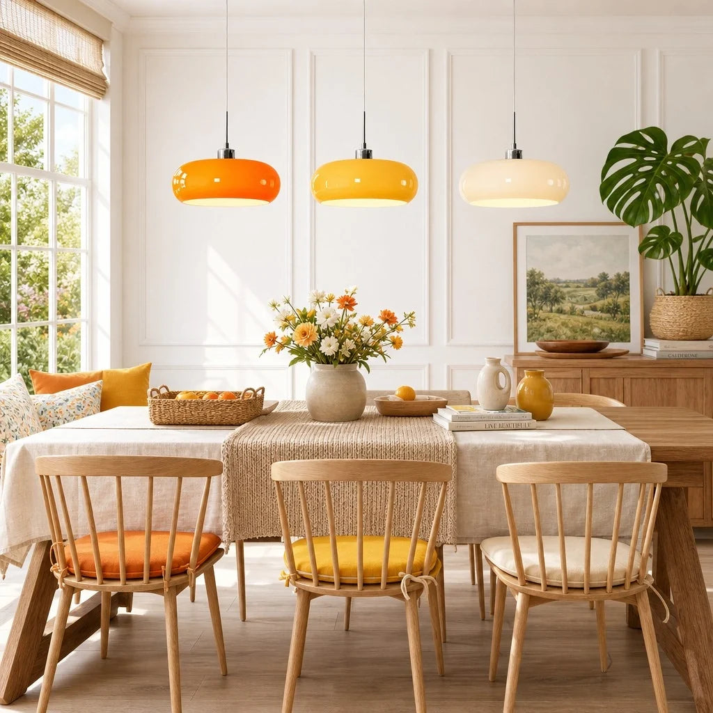 Nordic Bauhaus Glass Pendant Light, Milk Glass Shade, Adjustable Cord