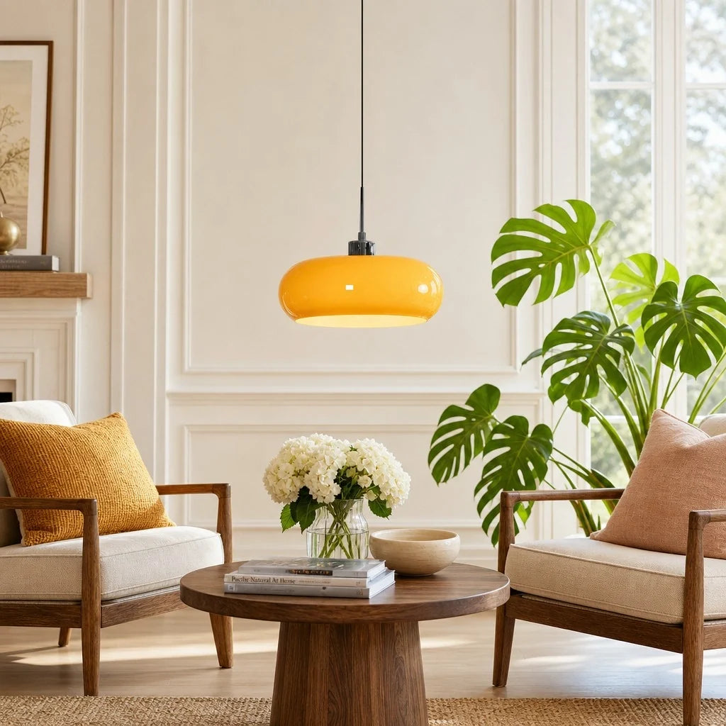 Nordic Bauhaus Glass Pendant Light, Milk Glass Shade, Adjustable Cord