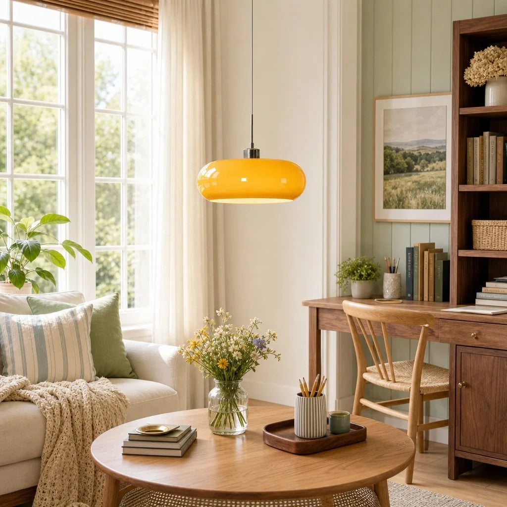 Nordic Bauhaus Glass Pendant Light, Milk Glass Shade, Adjustable Cord
