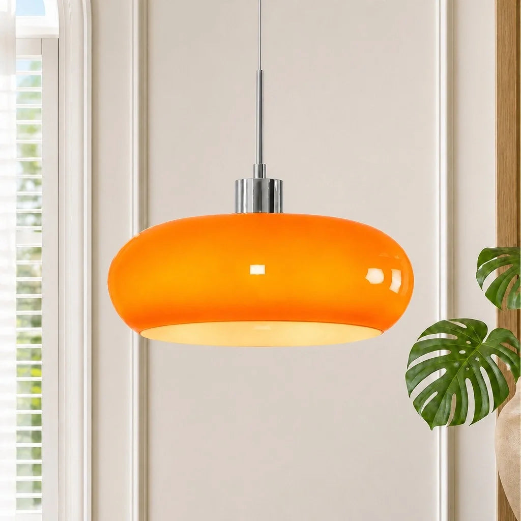 Nordic Bauhaus Glass Pendant Light, Milk Glass Shade, Adjustable Cord