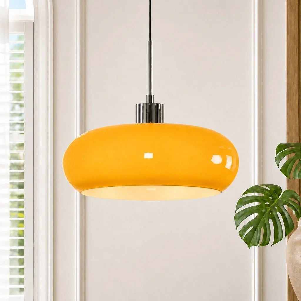 Nordic Bauhaus Glass Pendant Light, Milk Glass Shade, Adjustable Cord
