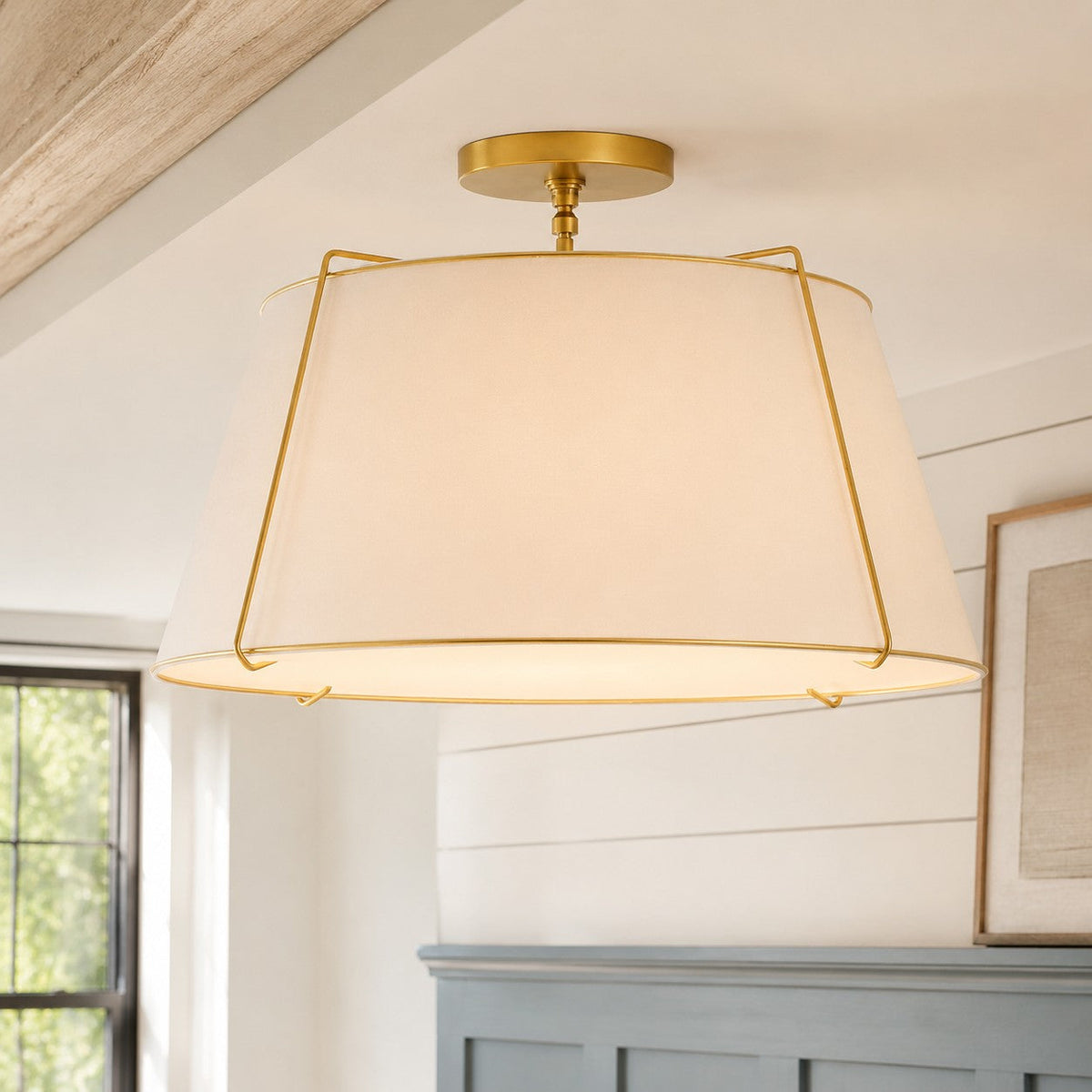 Modern Farmhouse Linen Drum Semi Flush Ceiling Light, 16 in and 24 in