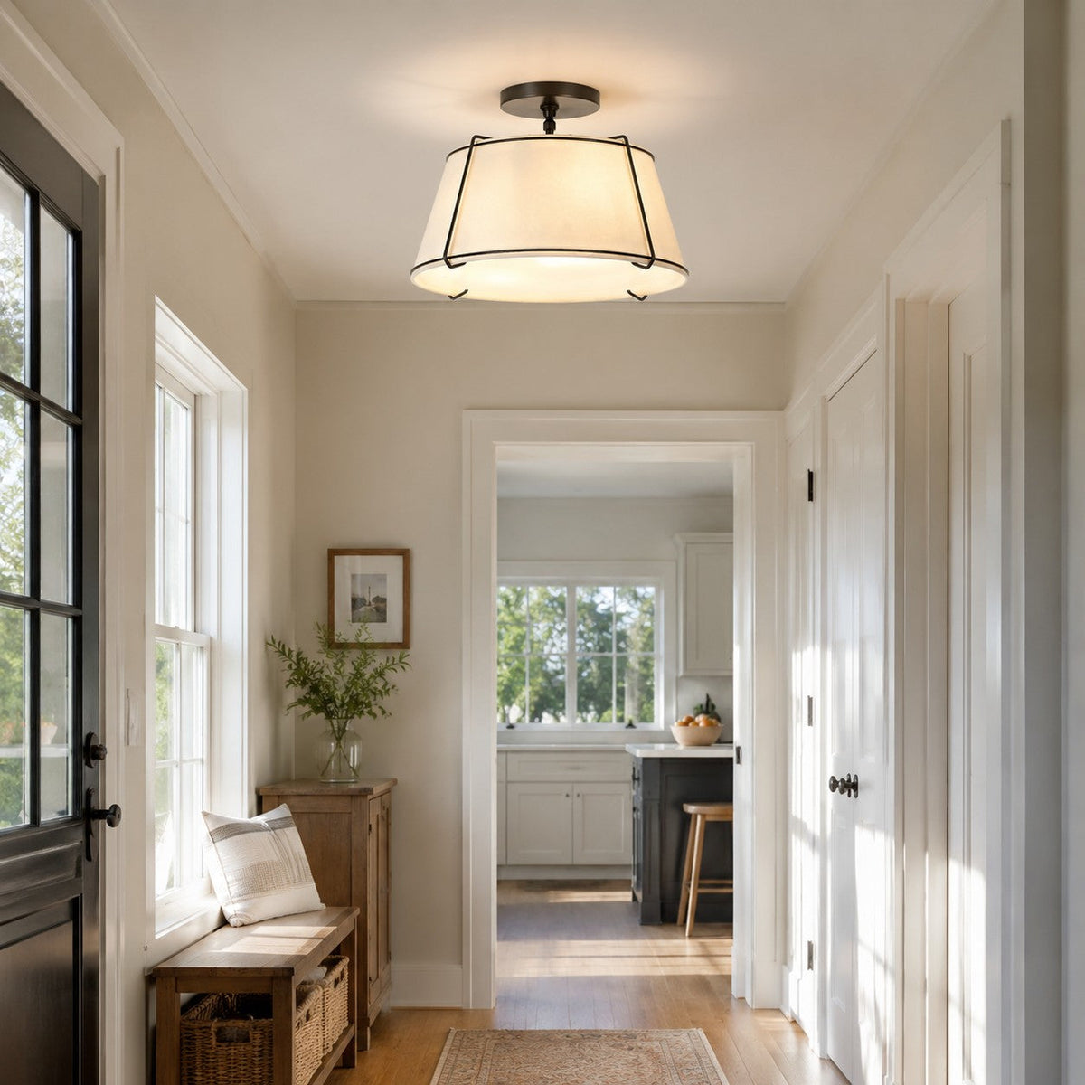 Modern Farmhouse Linen Drum Semi Flush Ceiling Light, 16 in and 24 in