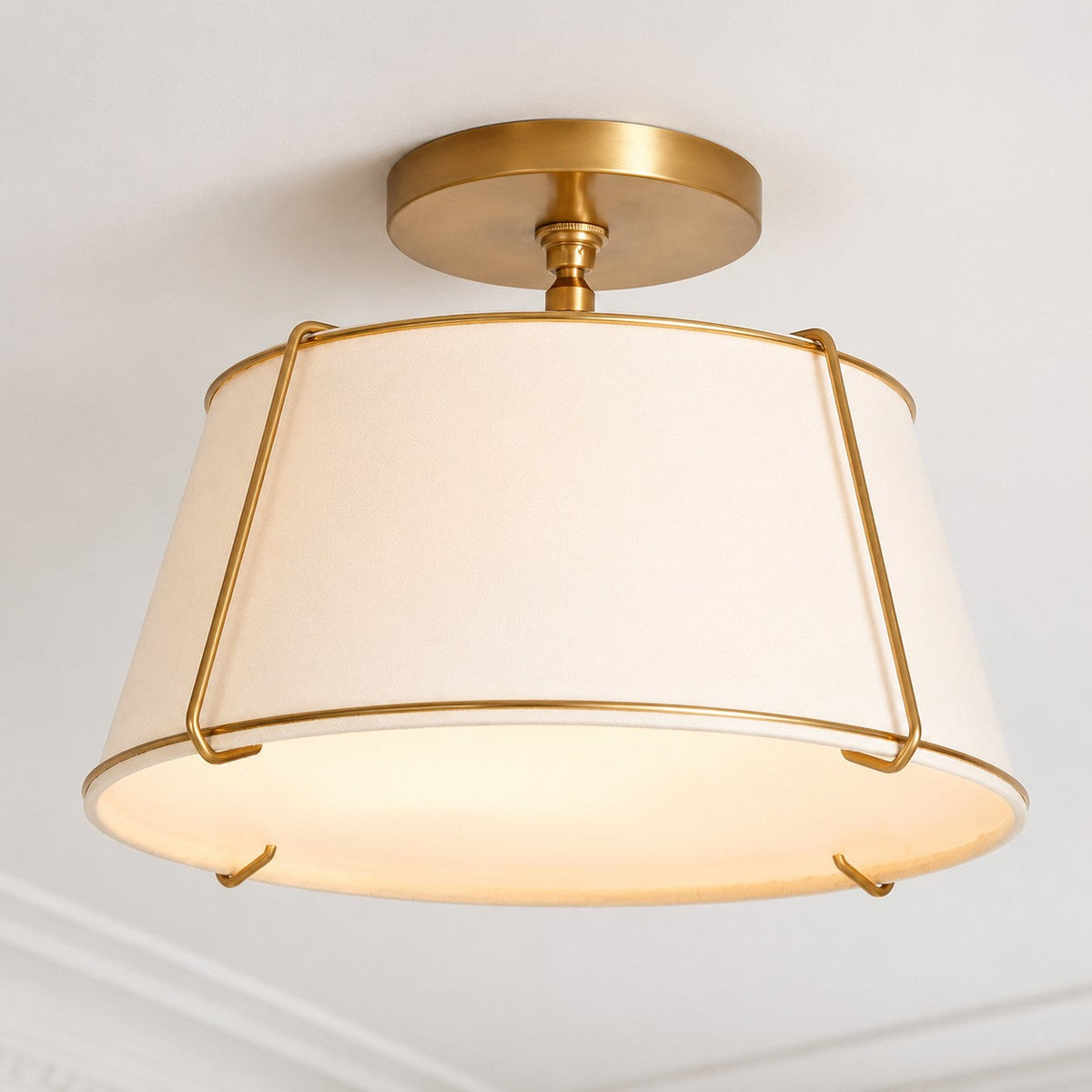 Modern Farmhouse Linen Drum Semi Flush Ceiling Light, 16 in and 24 in