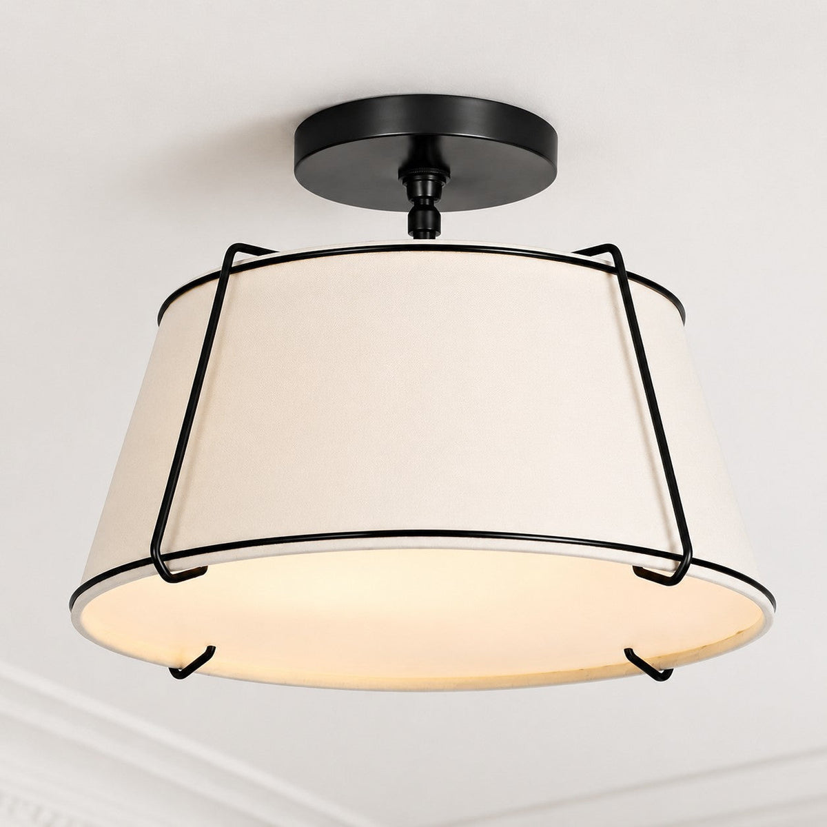 Modern Farmhouse Linen Drum Semi Flush Ceiling Light, 16 in and 24 in