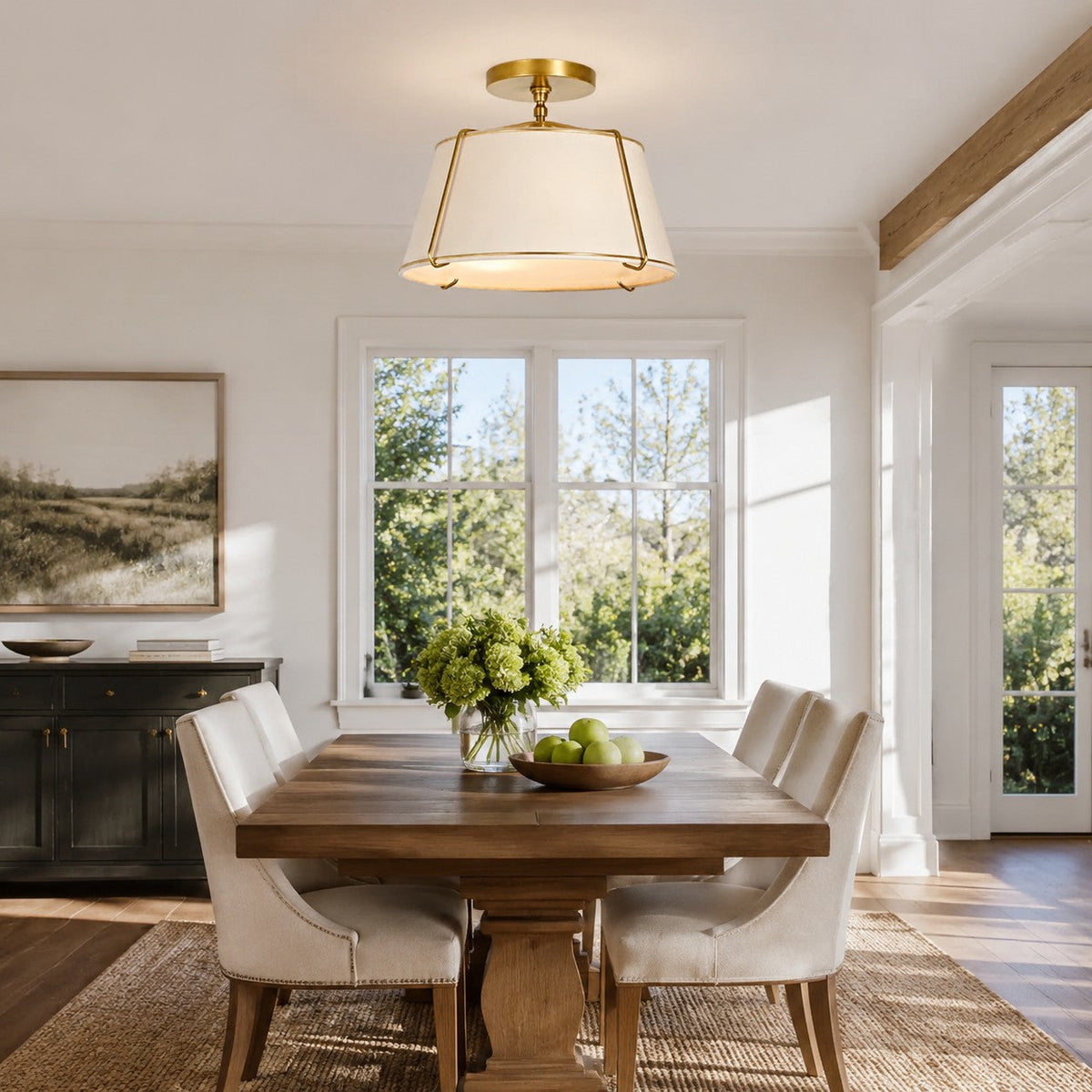 Modern Farmhouse Linen Drum Semi Flush Ceiling Light, 16 in and 24 in