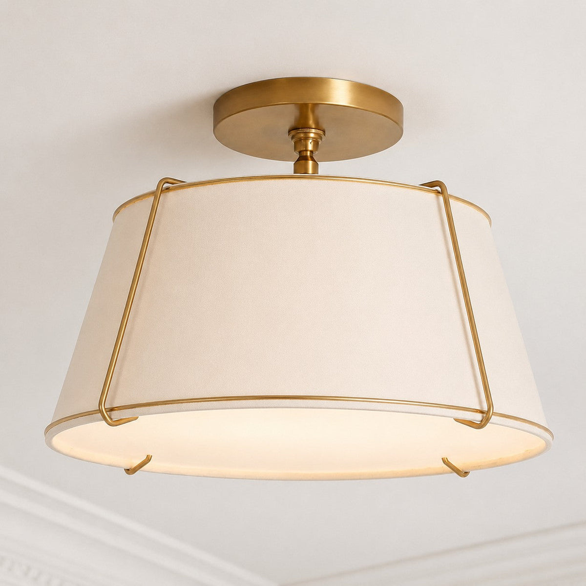 Modern Farmhouse Linen Drum Semi Flush Ceiling Light, 16 in and 24 in