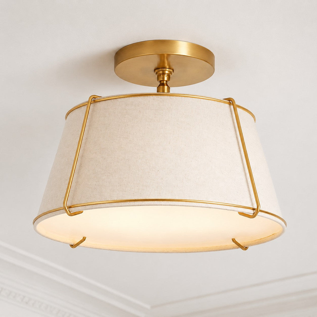 Modern Farmhouse Linen Drum Semi Flush Ceiling Light, 16 in and 24 in