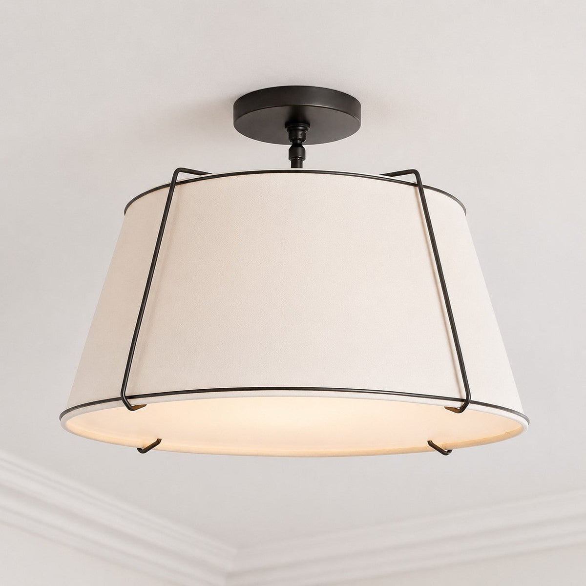 Modern Farmhouse Linen Drum Semi Flush Ceiling Light, 16 in and 24 in
