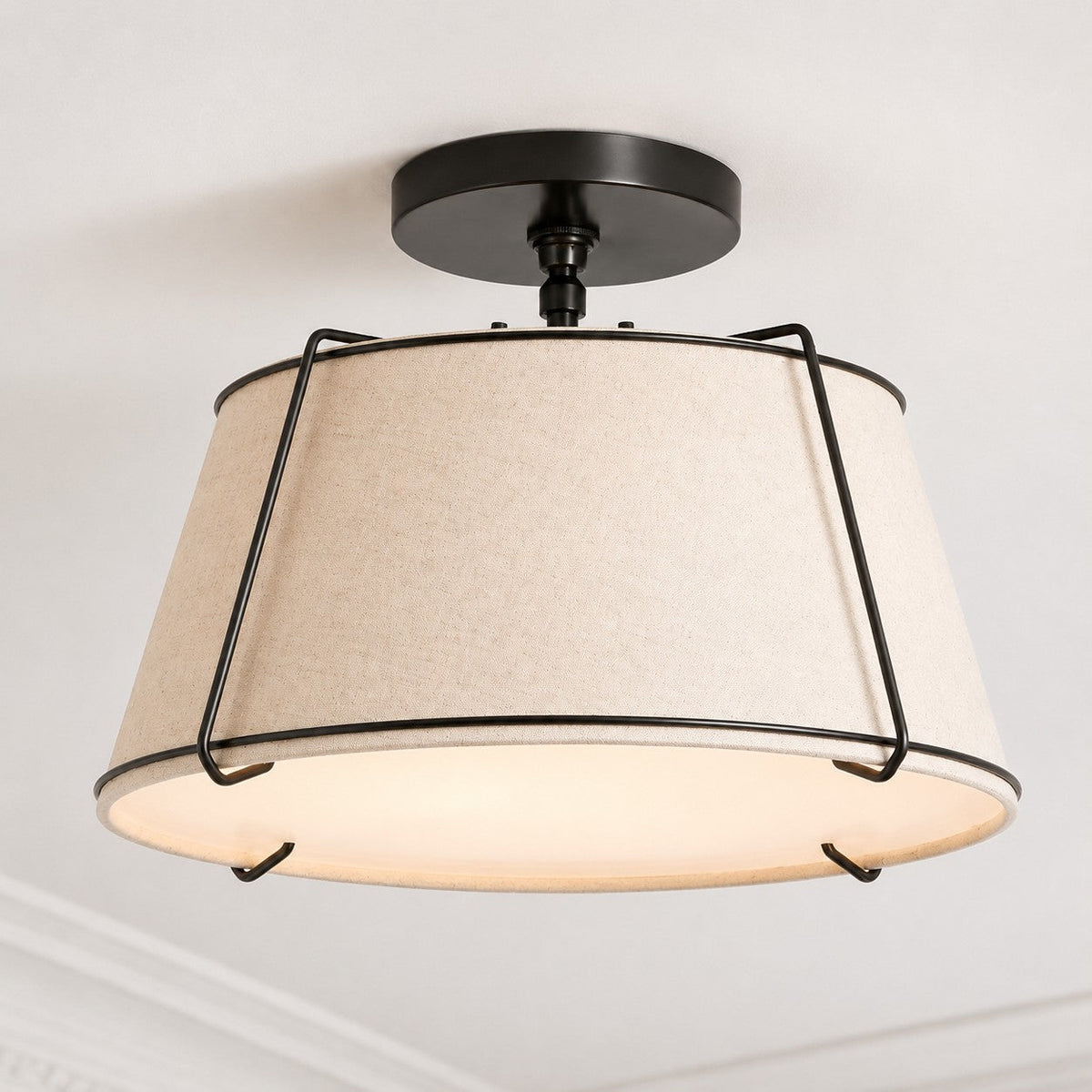 Modern Farmhouse Linen Drum Semi Flush Ceiling Light, 16 in and 24 in