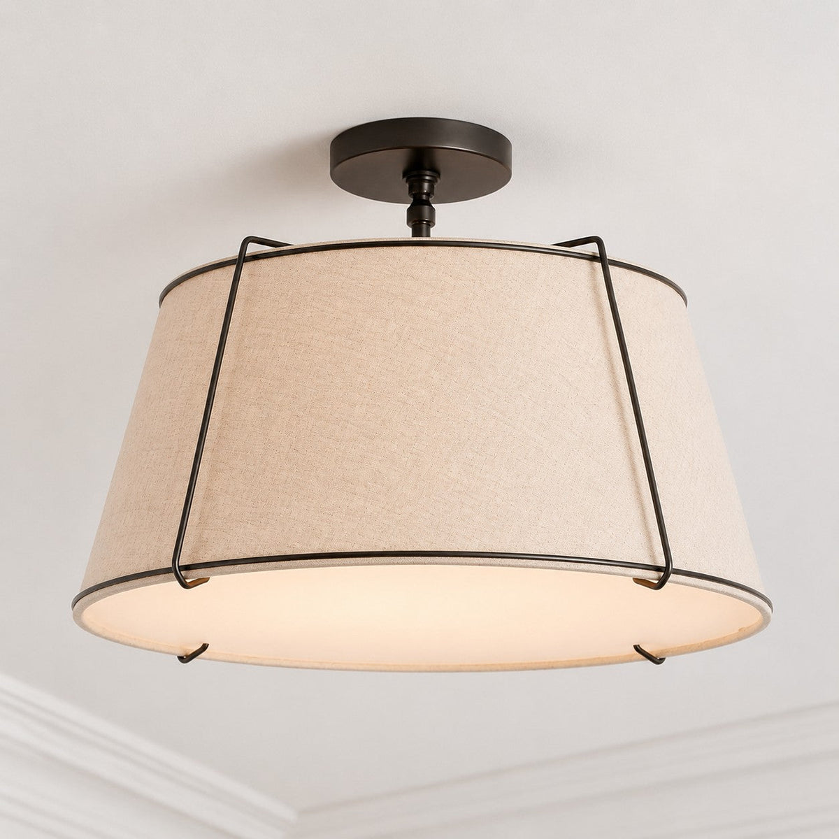 Modern Farmhouse Linen Drum Semi Flush Ceiling Light, 16 in and 24 in