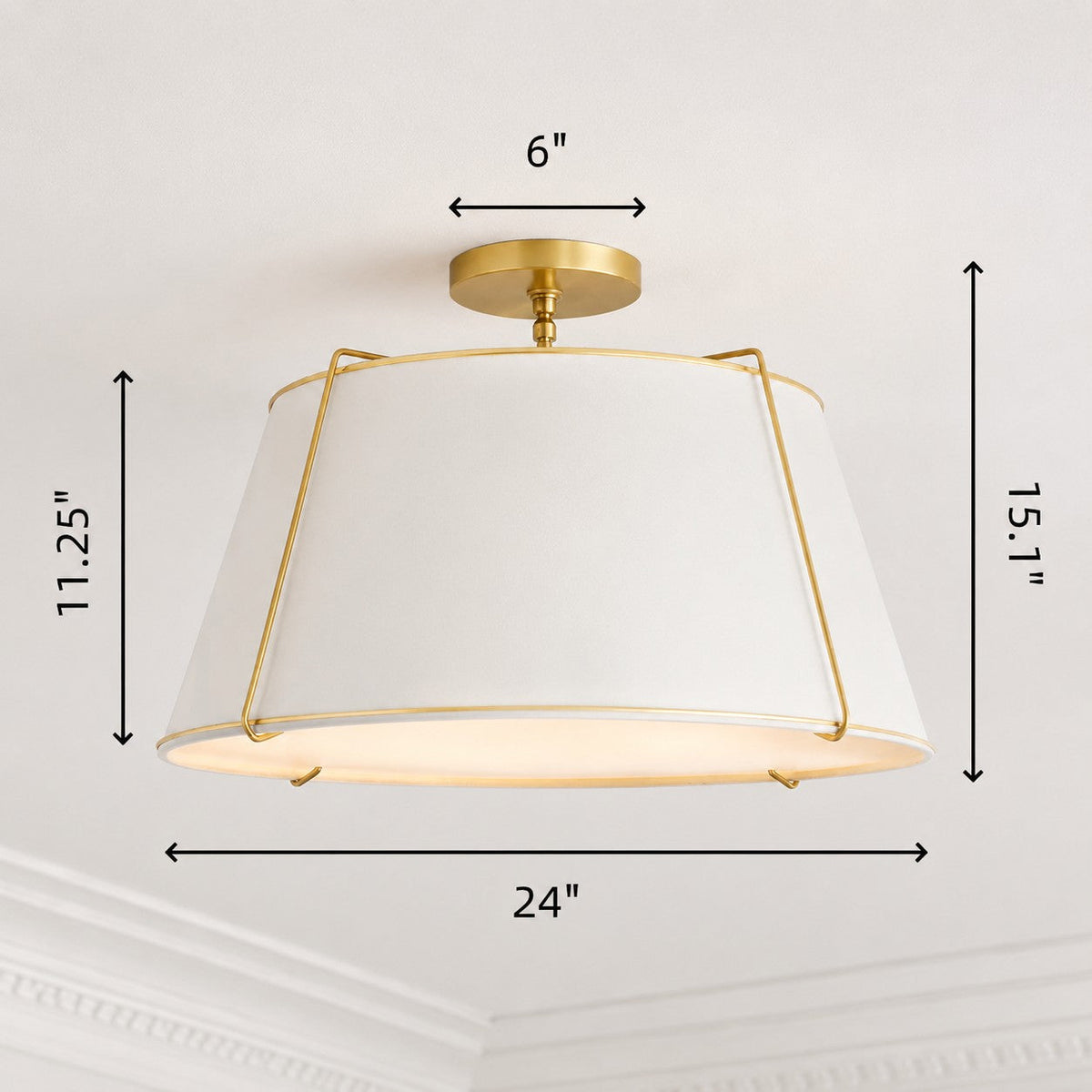 Modern Farmhouse Linen Drum Semi Flush Ceiling Light, 16 in and 24 in