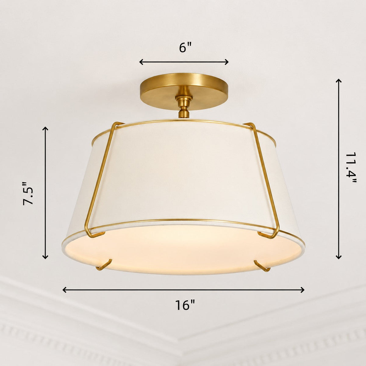 Modern Farmhouse Linen Drum Semi Flush Ceiling Light, 16 in and 24 in