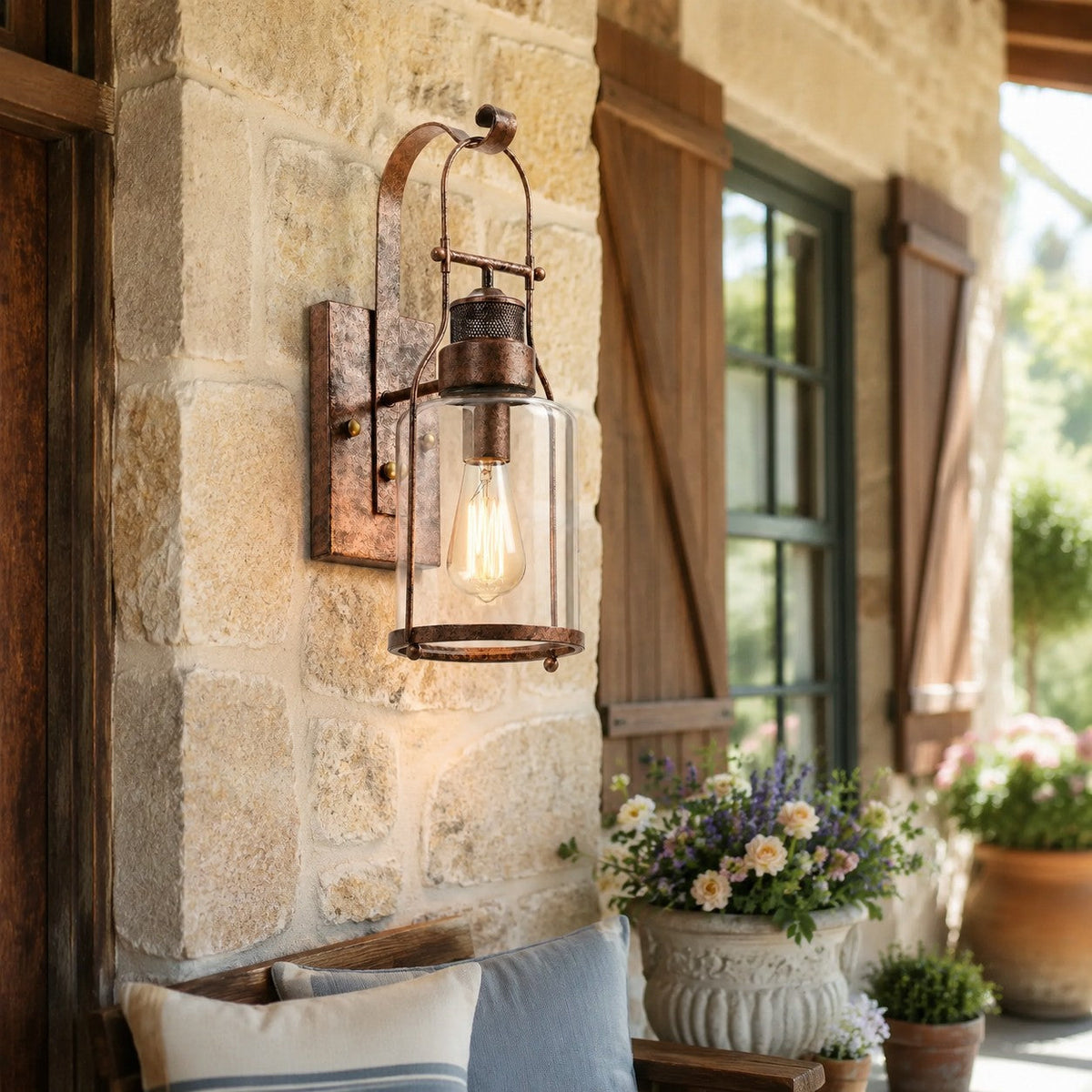 Industrial Metal and Glass Jar Wall Sconce, Black or Rust Finish