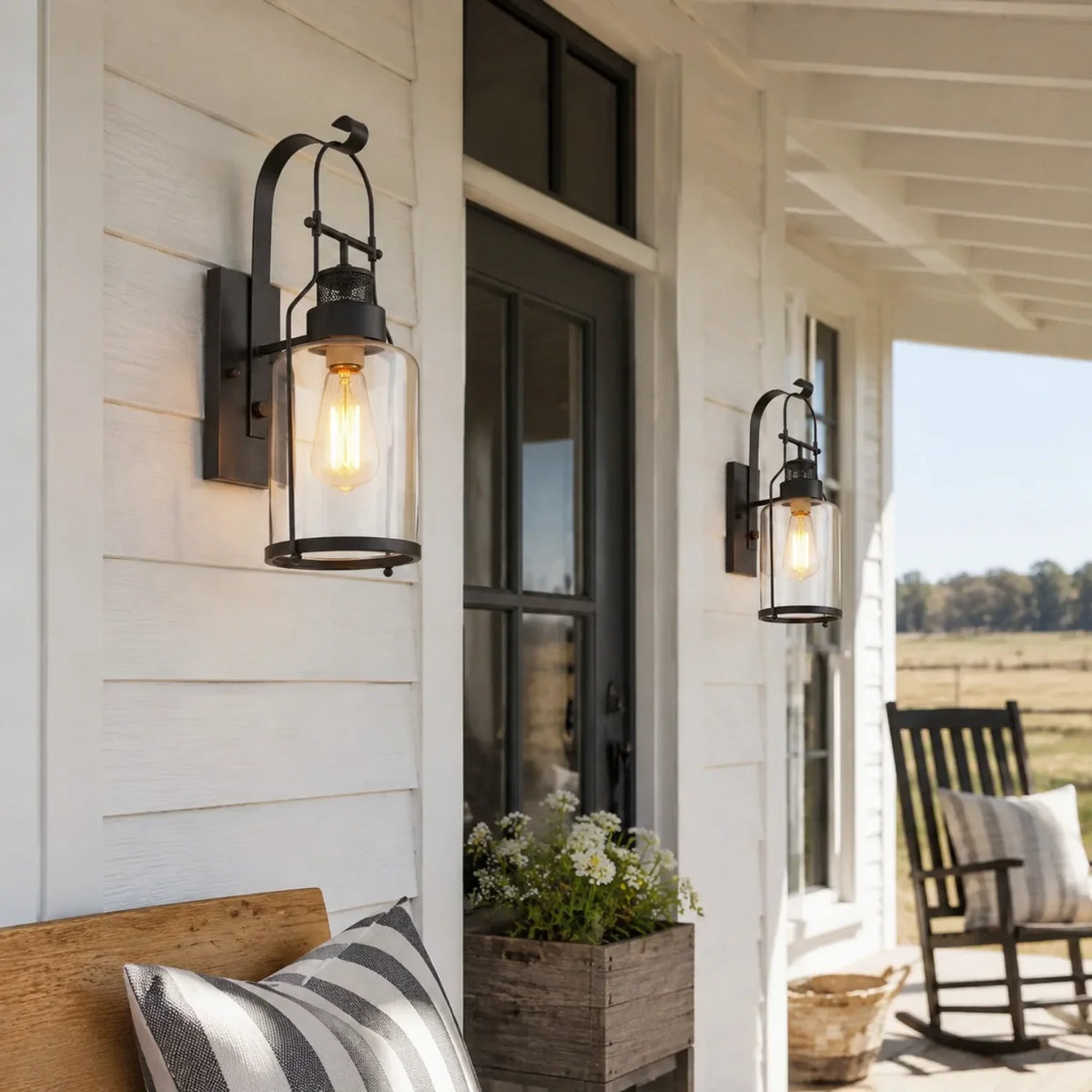 Industrial Metal and Glass Jar Wall Sconce, Black or Rust Finish