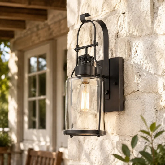 Industrial Metal and Glass Jar Wall Sconce, Black or Rust Finish