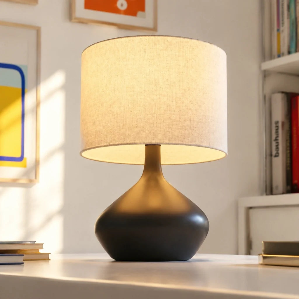 Ceramic Base Table Lamp with Fabric Shade, Dimmer Compatible