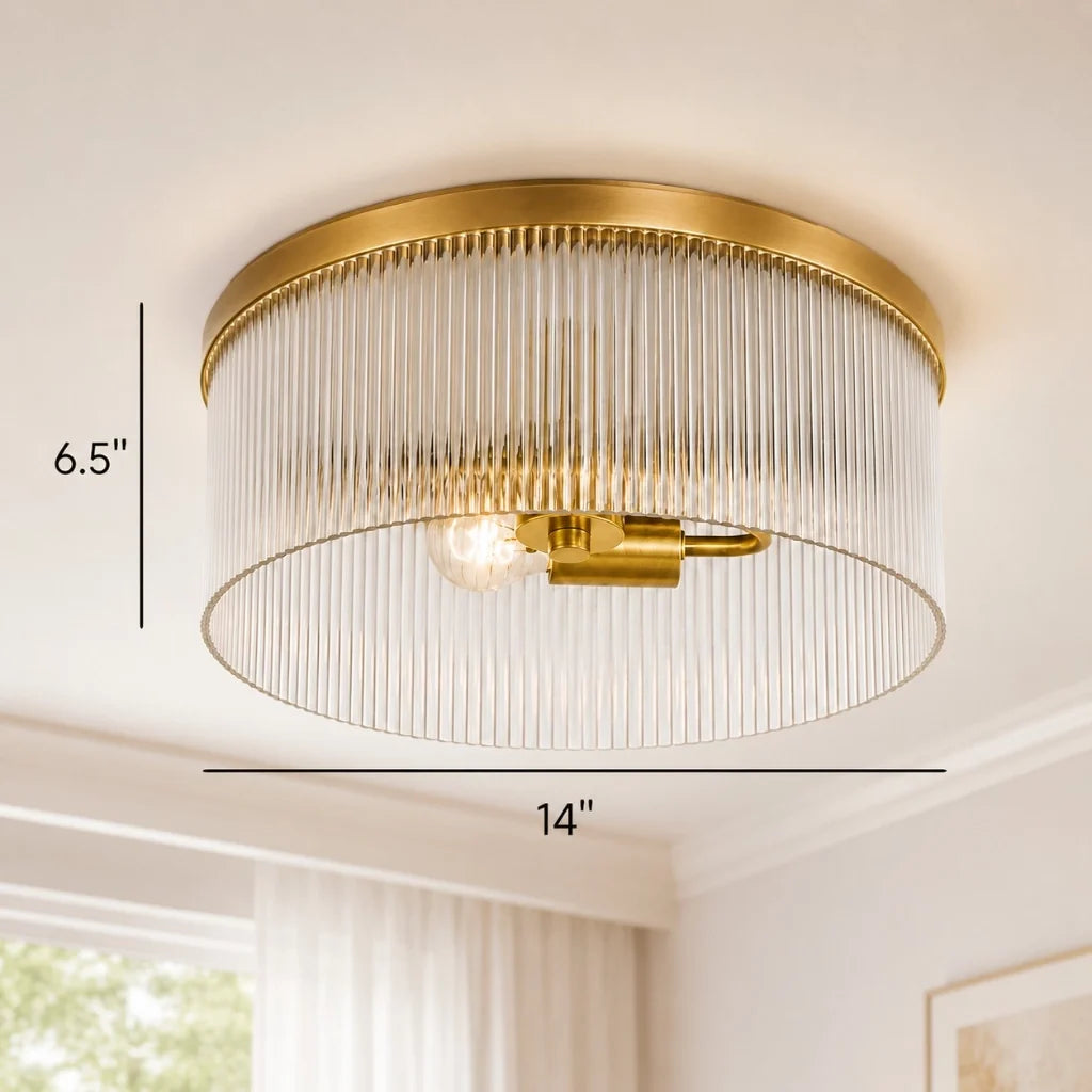 Rustic Farmhouse Ribbed Glass Flush Mount Ceiling Light, 14 in