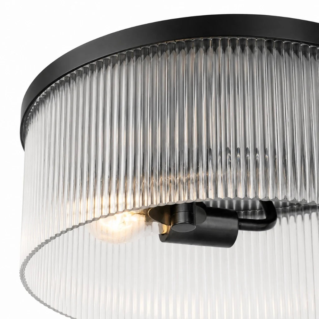 Rustic Farmhouse Ribbed Glass Flush Mount Ceiling Light, 14 in