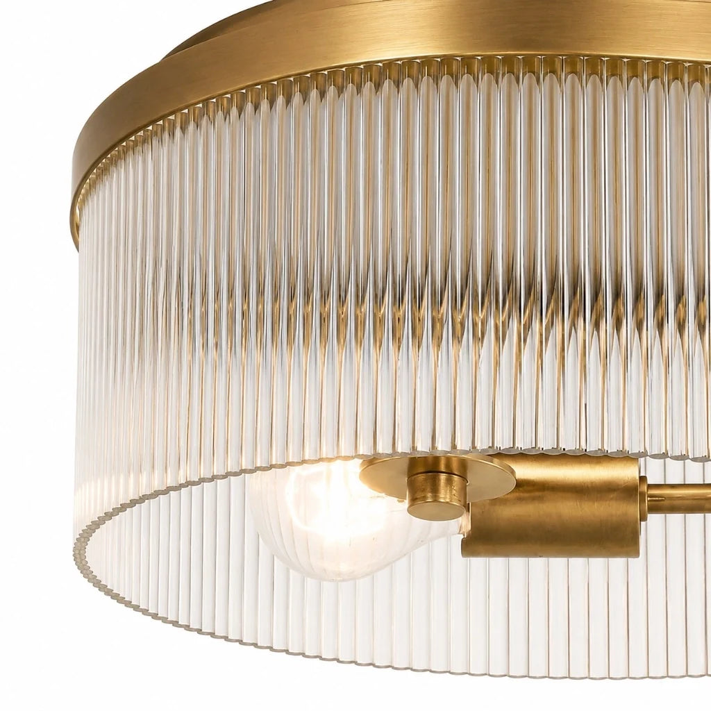 Rustic Farmhouse Ribbed Glass Flush Mount Ceiling Light, 14 in