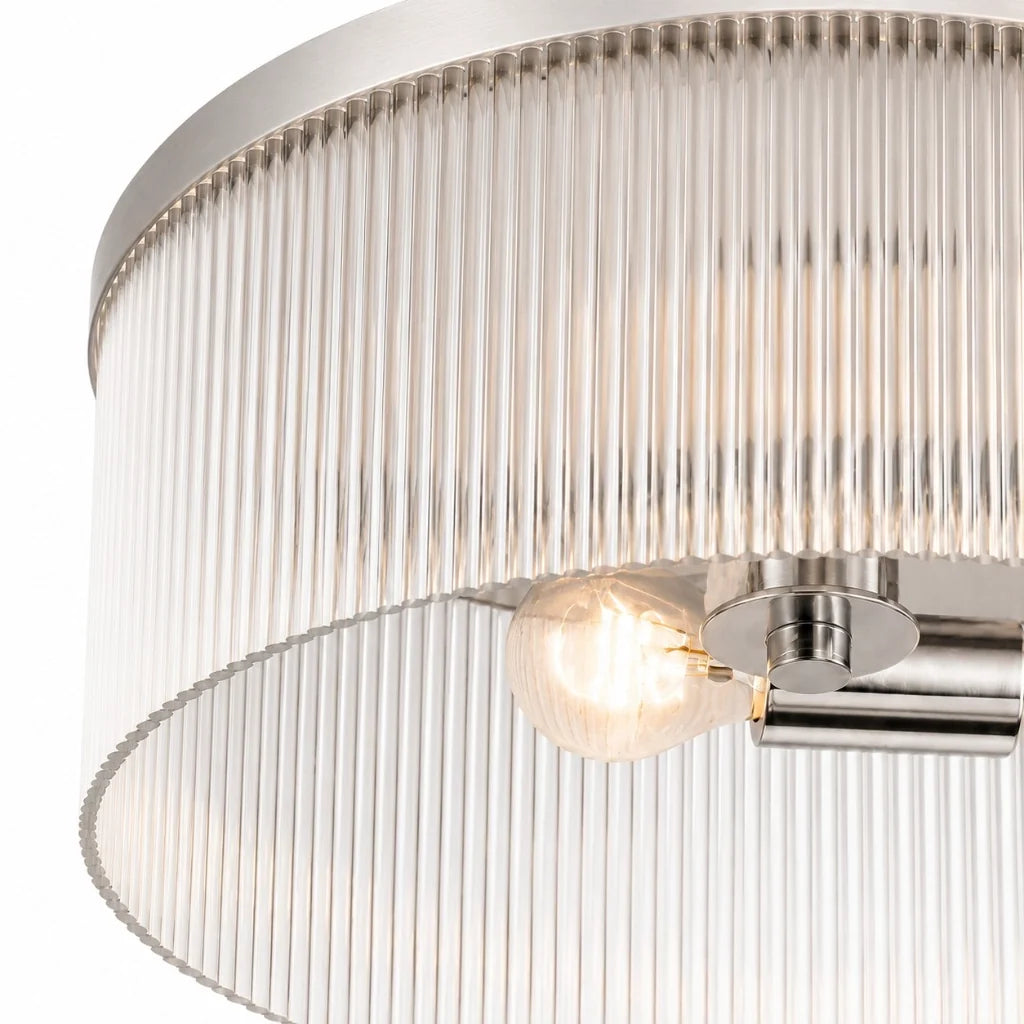 Rustic Farmhouse Ribbed Glass Flush Mount Ceiling Light, 14 in