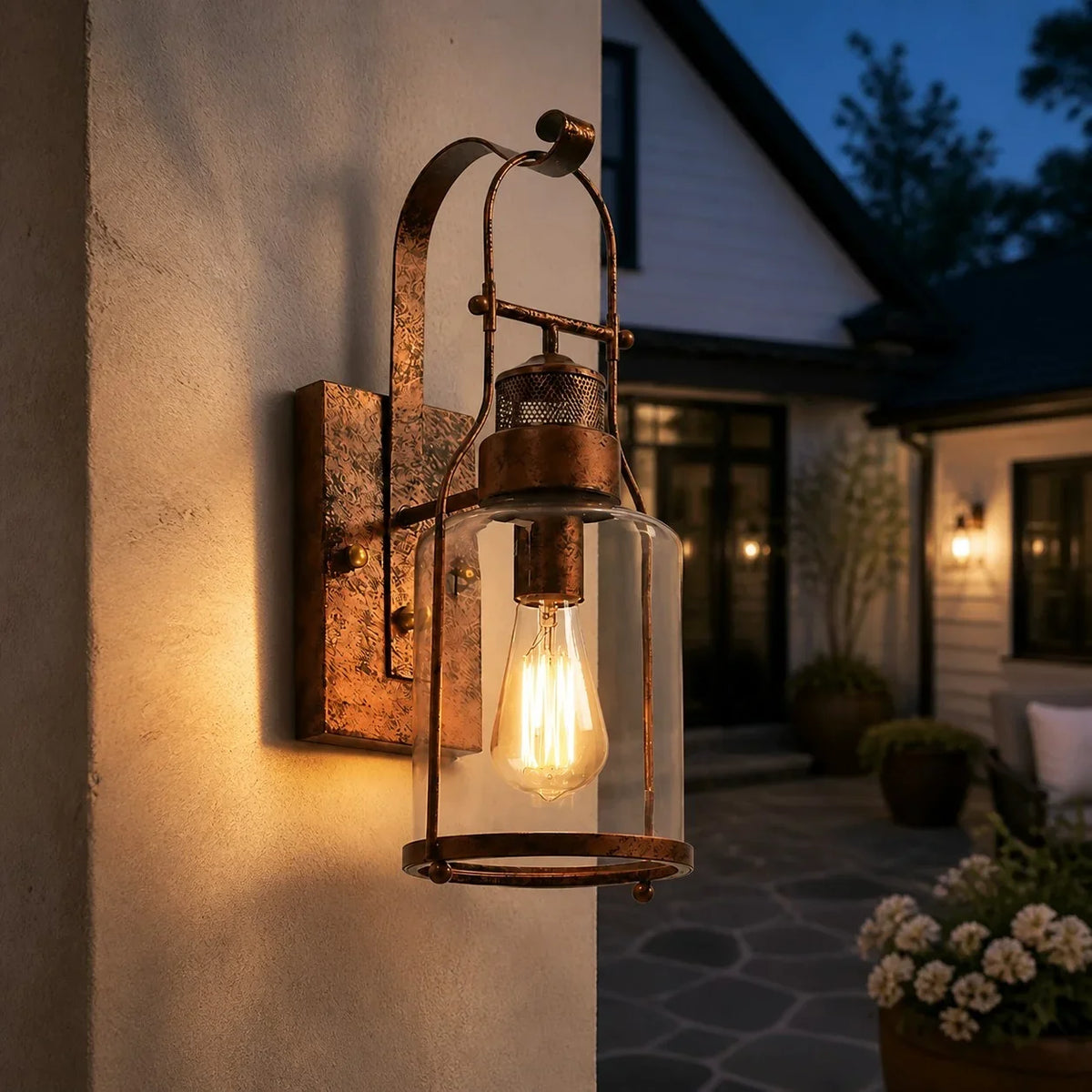 Industrial Metal and Glass Jar Wall Sconce, Black or Rust Finish
