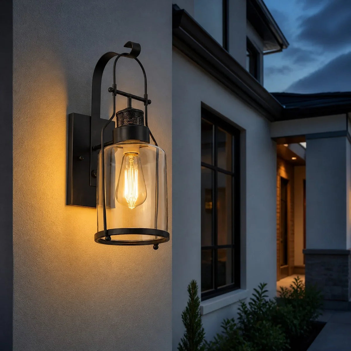 Industrial Metal and Glass Jar Wall Sconce, Black or Rust Finish