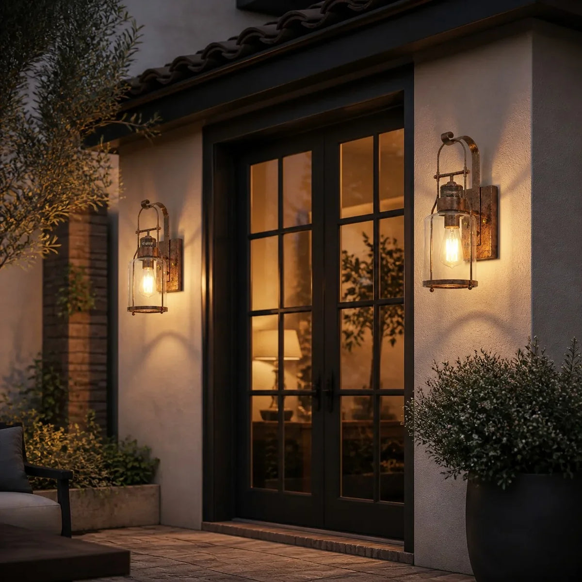 Industrial Metal and Glass Jar Wall Sconce, Black or Rust Finish