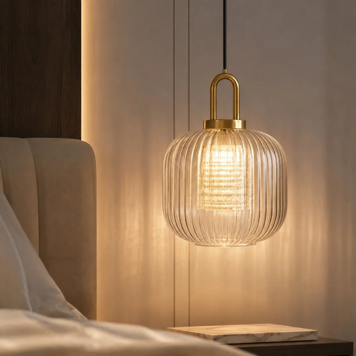 Modern Industrial Ribbed Glass Cylinder Pendant Light, Three Sizes