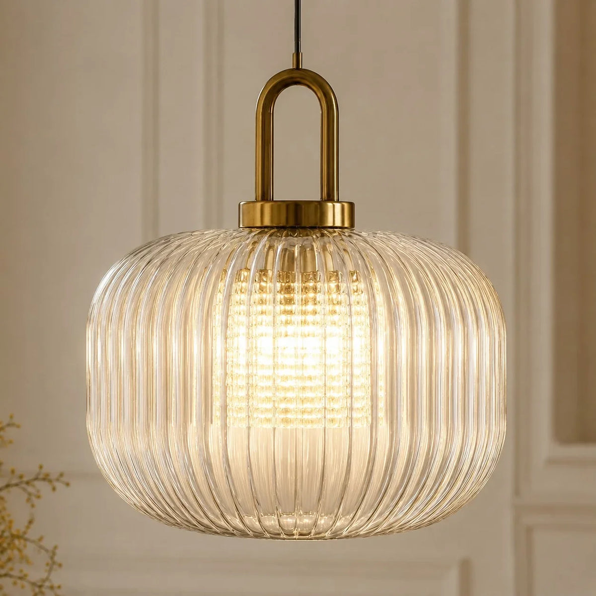 Modern Industrial Ribbed Glass Cylinder Pendant Light, Three Sizes