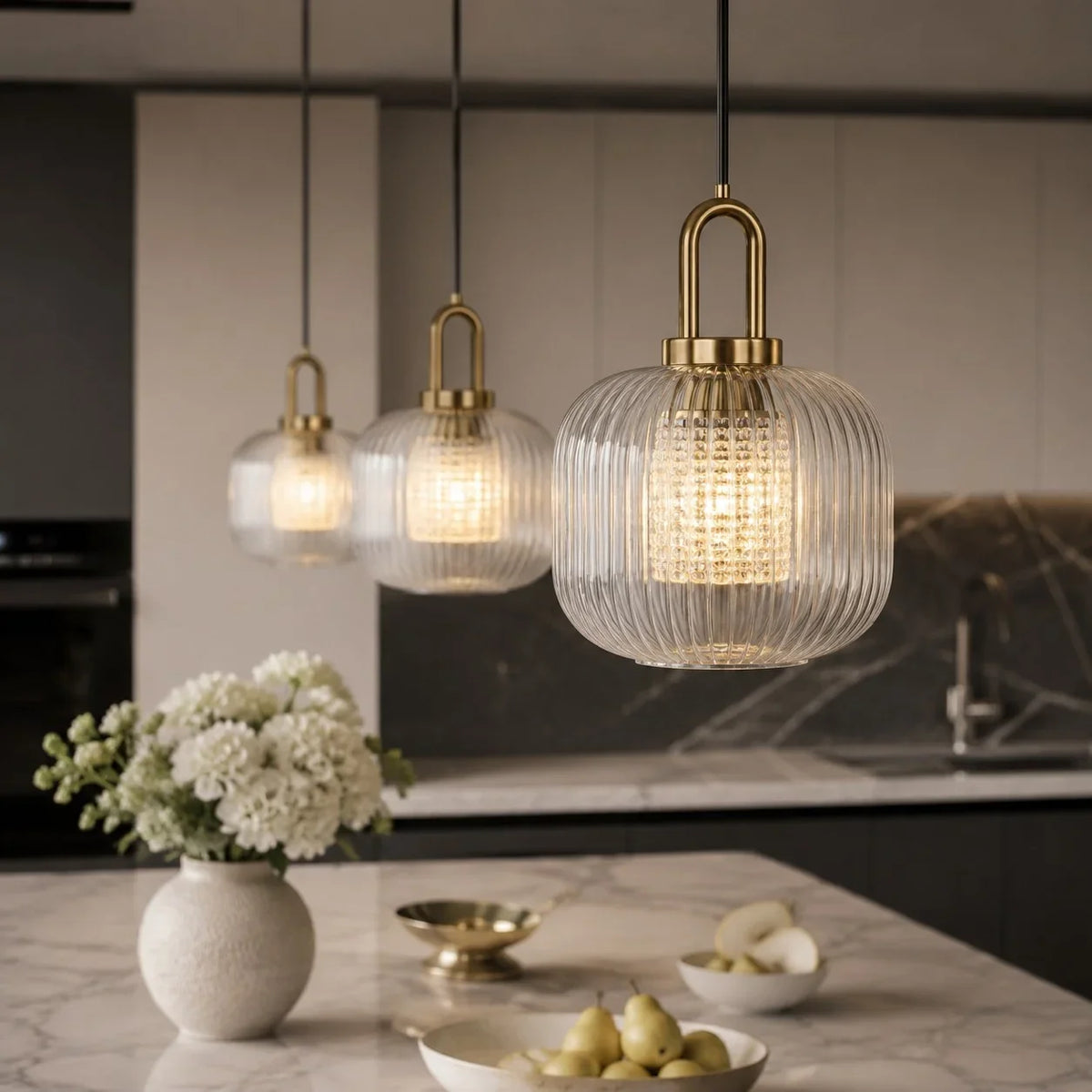 Modern Industrial Ribbed Glass Cylinder Pendant Light, Three Sizes
