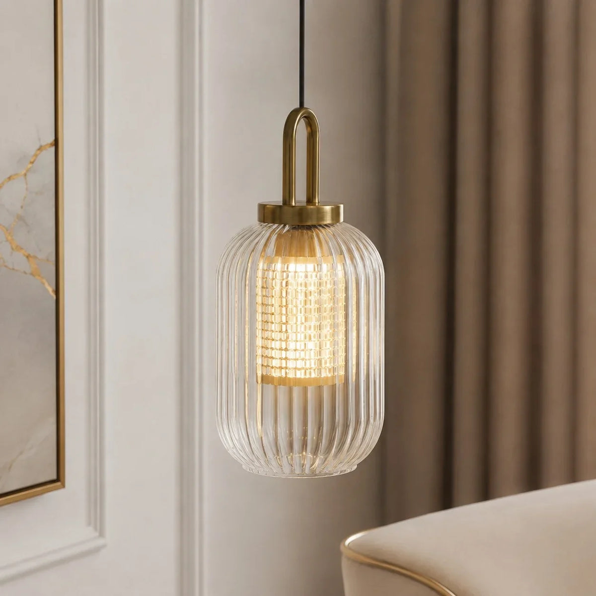Modern Industrial Ribbed Glass Cylinder Pendant Light, Three Sizes