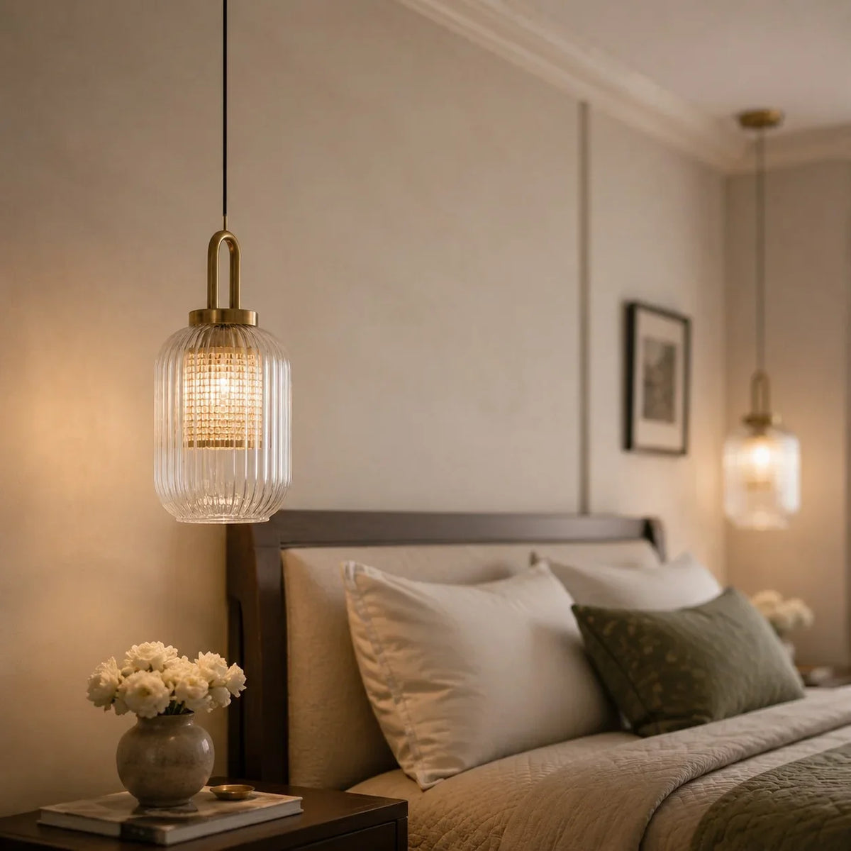 Modern Industrial Ribbed Glass Cylinder Pendant Light, Three Sizes