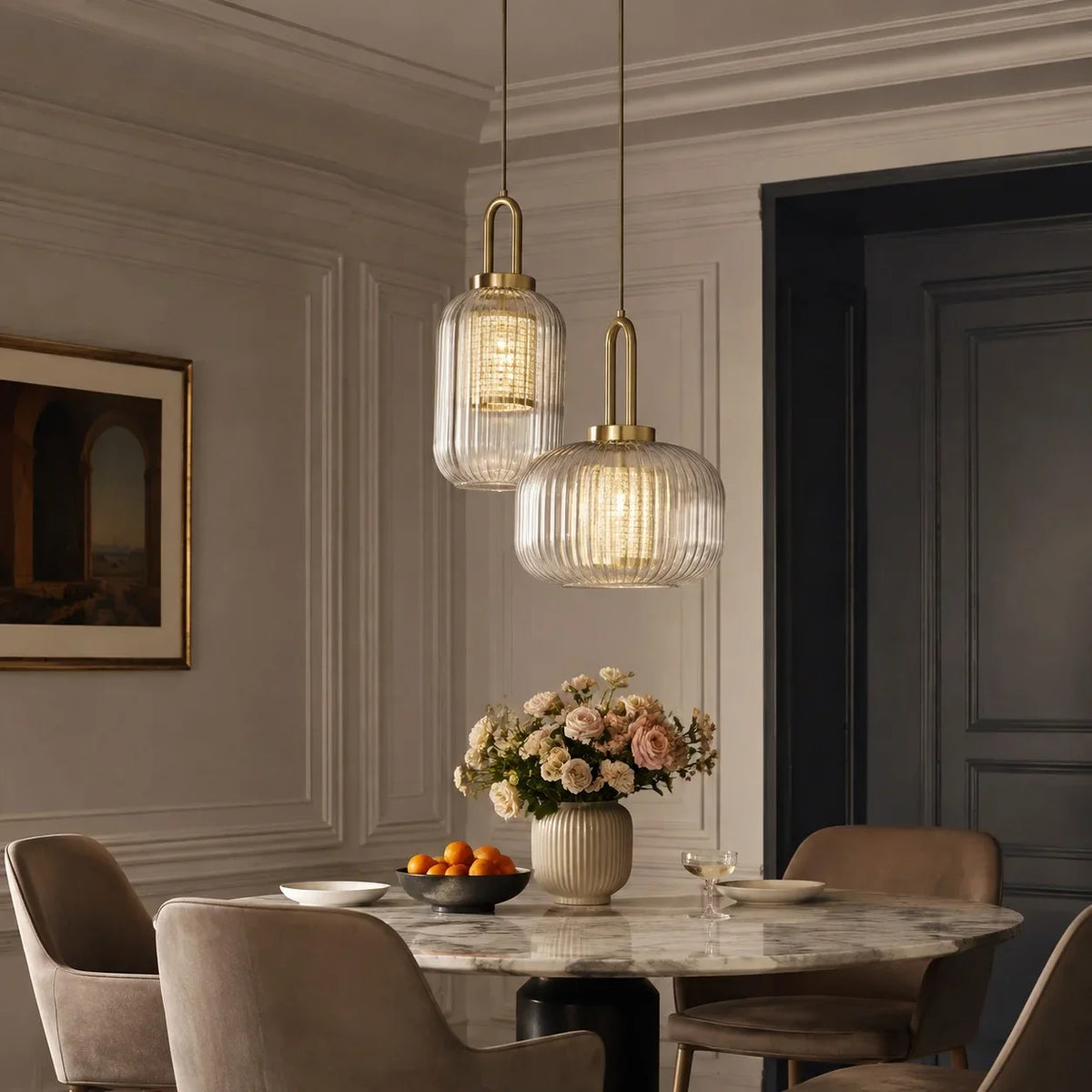 Modern Industrial Ribbed Glass Cylinder Pendant Light, Three Sizes