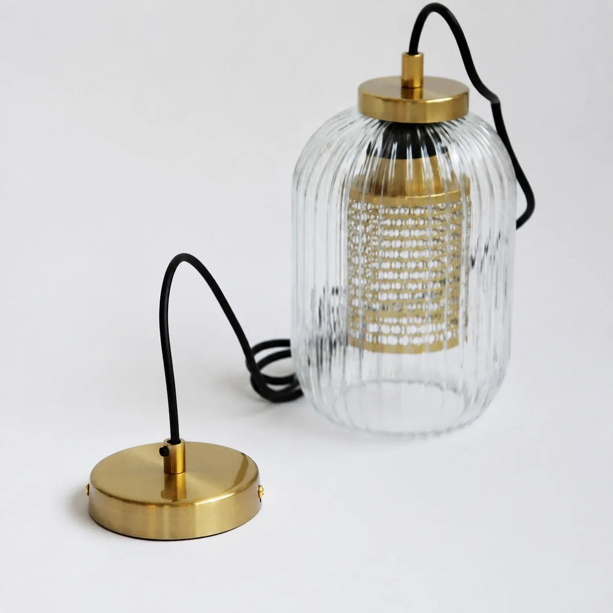 Modern Industrial Ribbed Glass Cylinder Pendant Light, Three Sizes