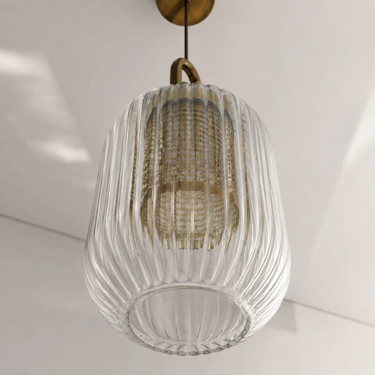 Modern Industrial Ribbed Glass Cylinder Pendant Light, Three Sizes