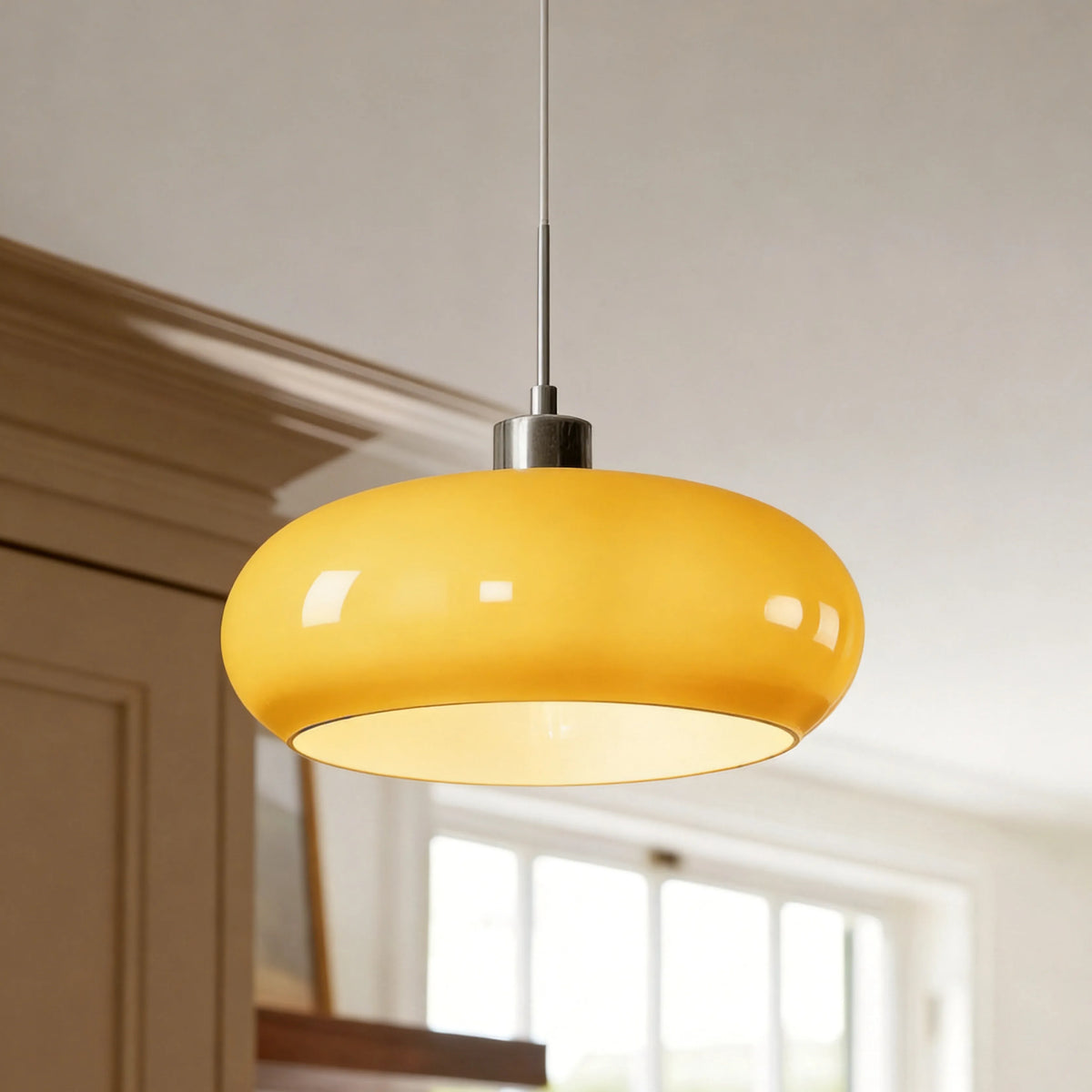 Nordic Bauhaus Glass Pendant Light, Milk Glass Shade, Adjustable Cord