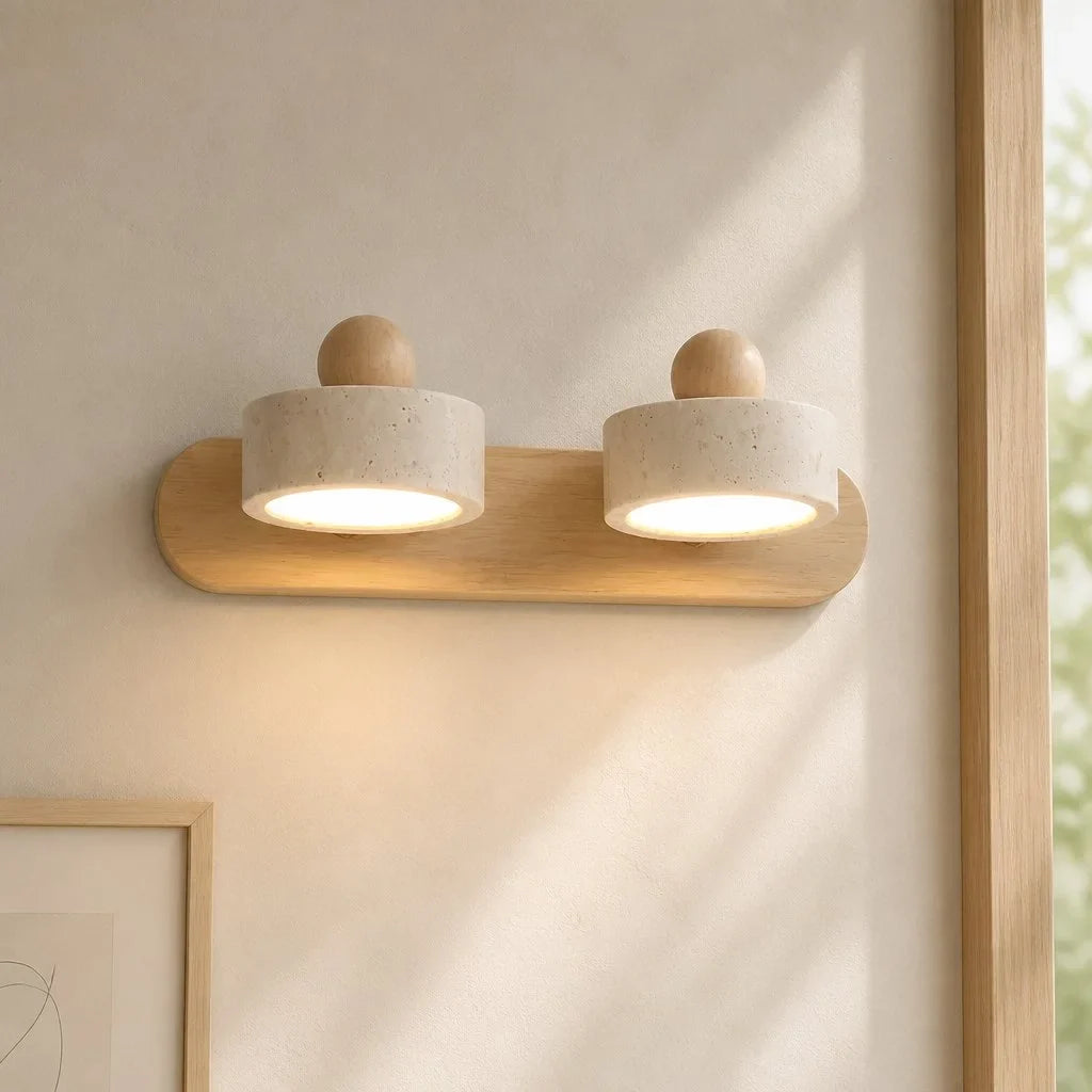 Contemporary Travertine and Wood LED Wall Sconce, 2, 3 or 4 Heads
